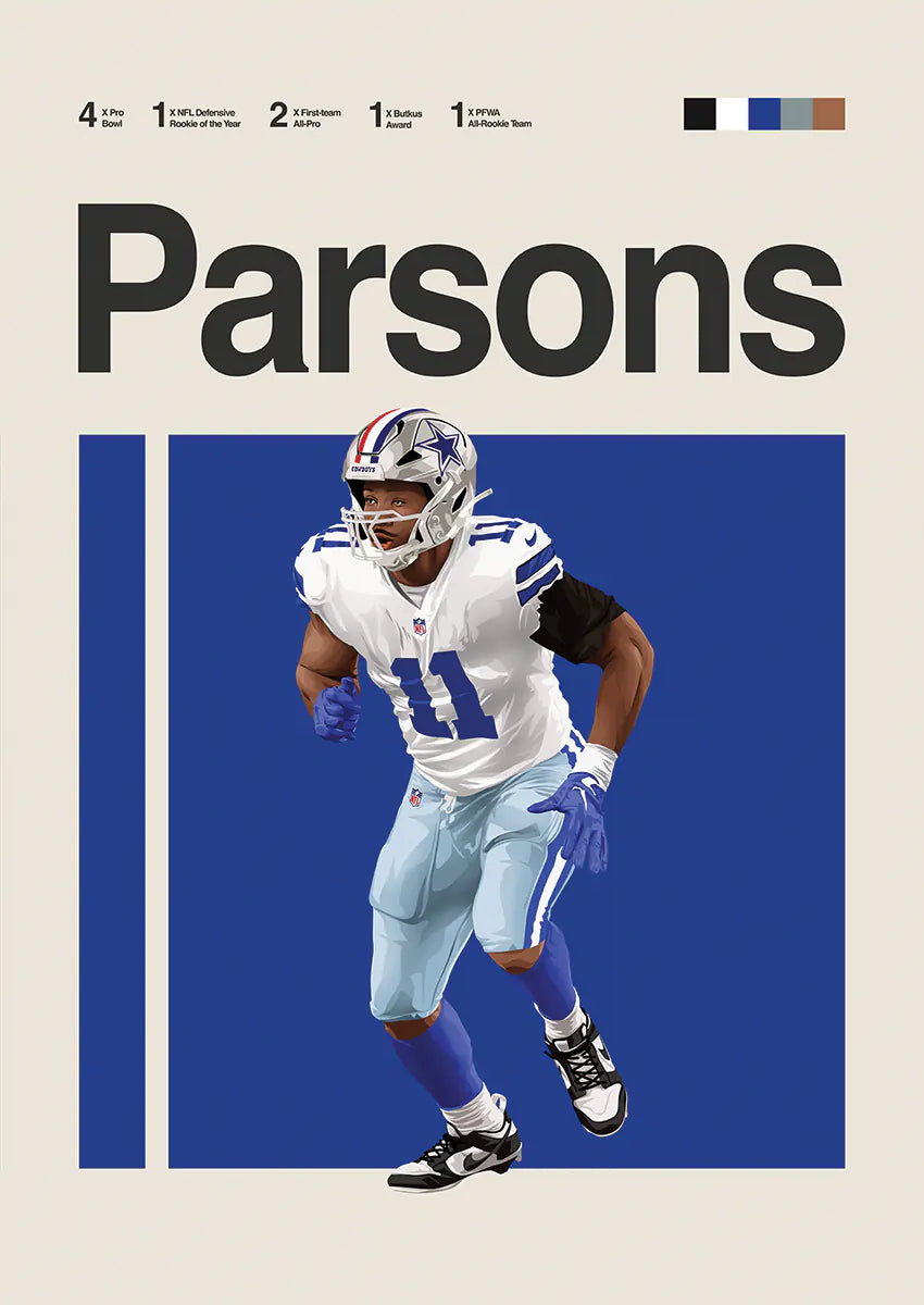Micah Parsons poster in white and blue Cowboys uniform