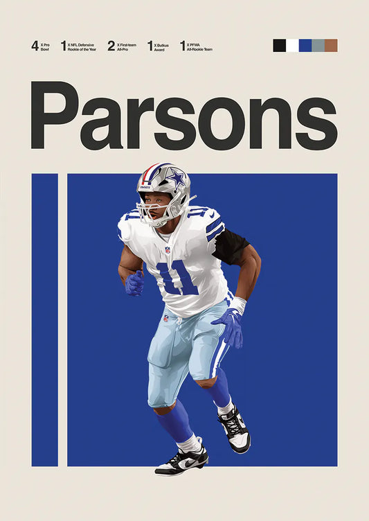 Micah Parsons poster in white and blue Cowboys uniform