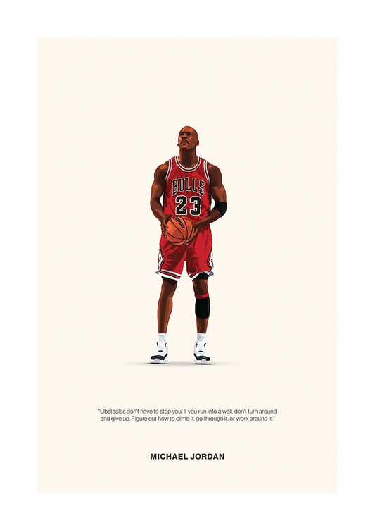 Michael Jordan poster with red Chicago Bulls jersey and motivational quote