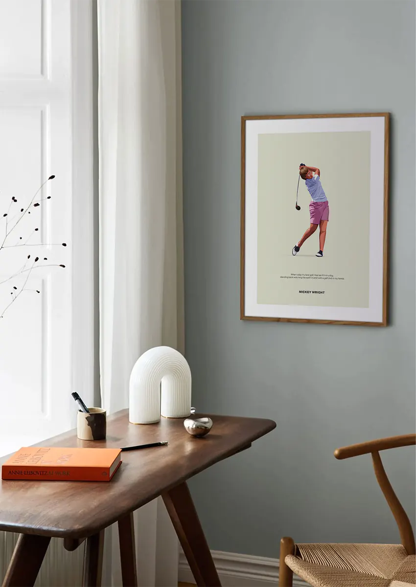 Vintage-style golf wall art featuring female legend Mickey Wright