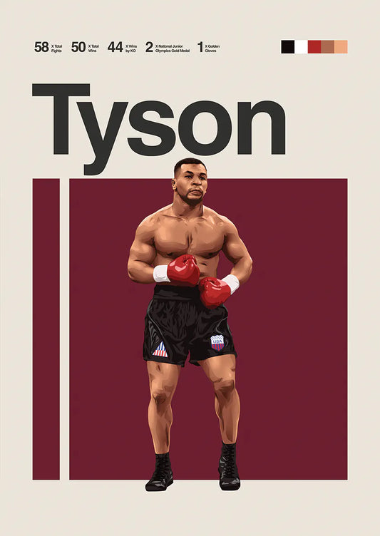 Mike Tyson boxing poster with red gloves and black USA shorts