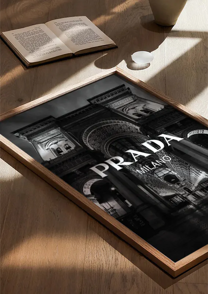 milan architecture poster with fashion branding black and white