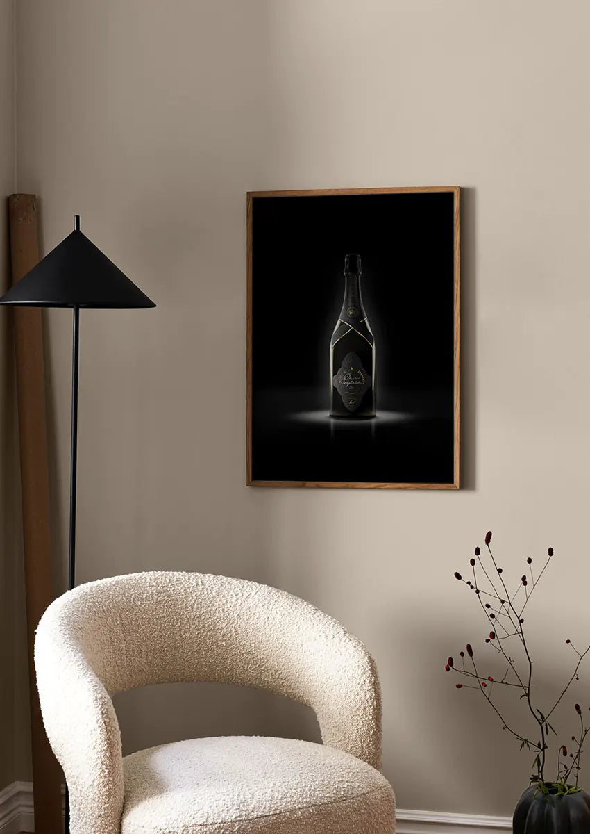 luxury champagne wall art with moet moment in dark background