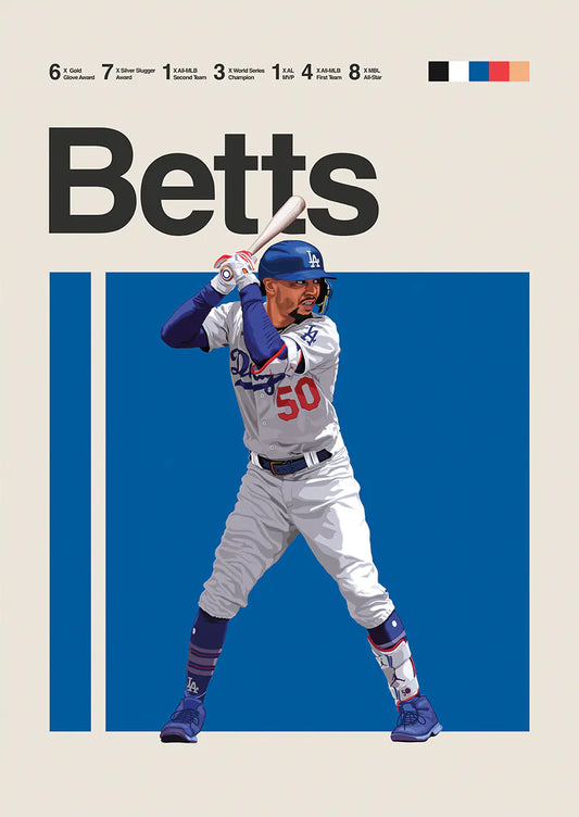 Mookie Betts baseball wall art poster with Dodgers uniform