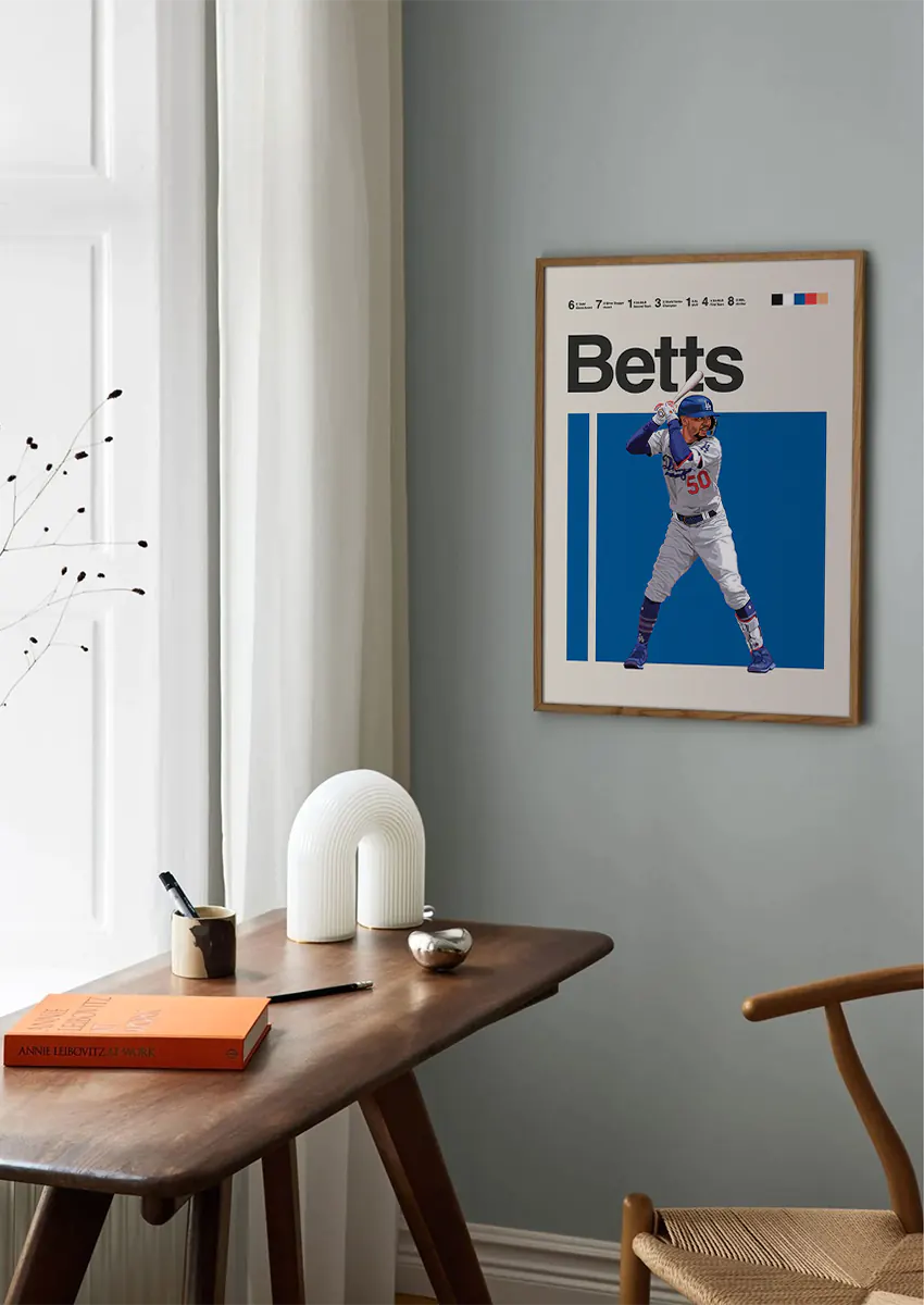 Illustrated sports print featuring MLB player Mookie Betts