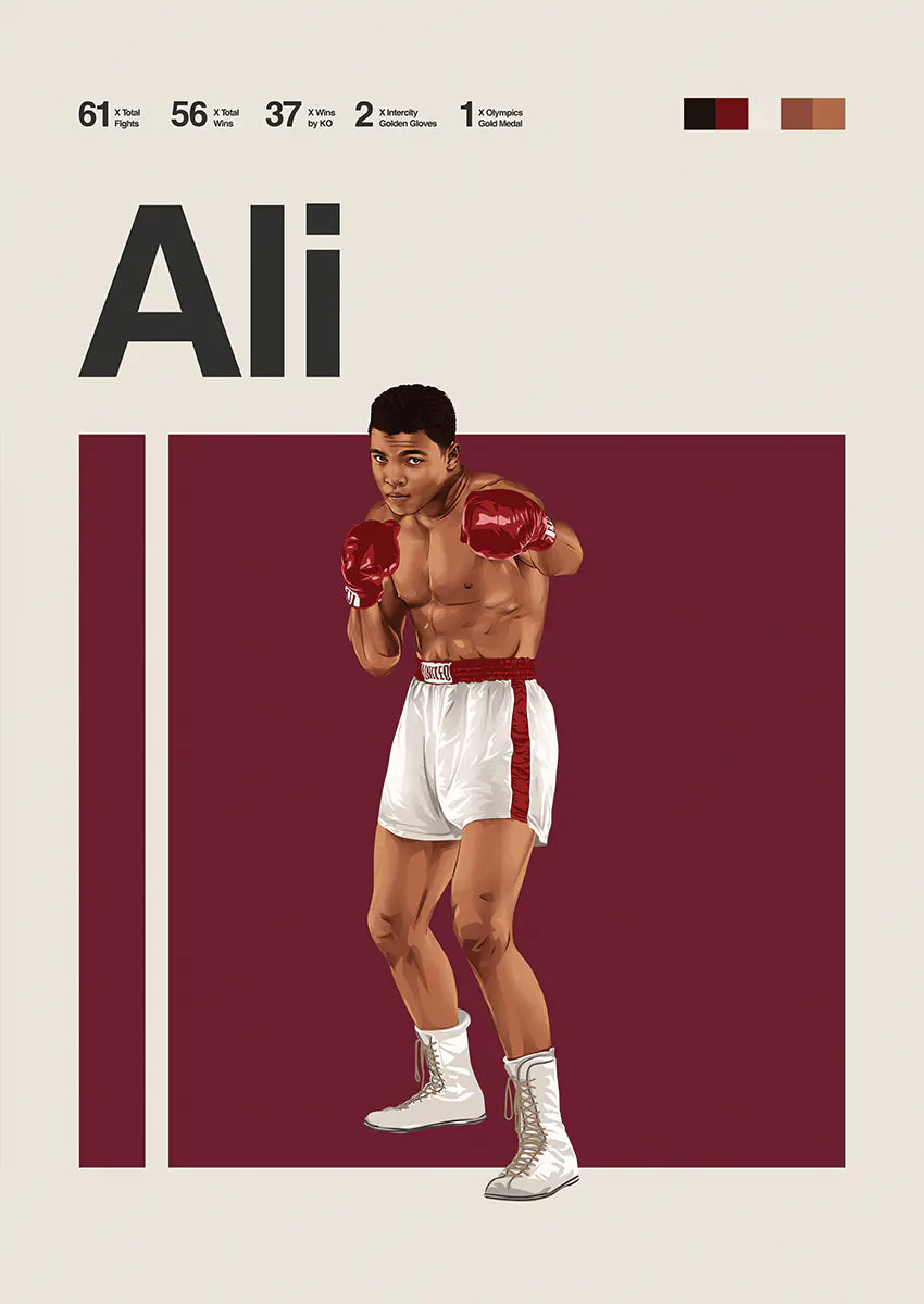 Muhammad Ali boxing poster in red gloves
