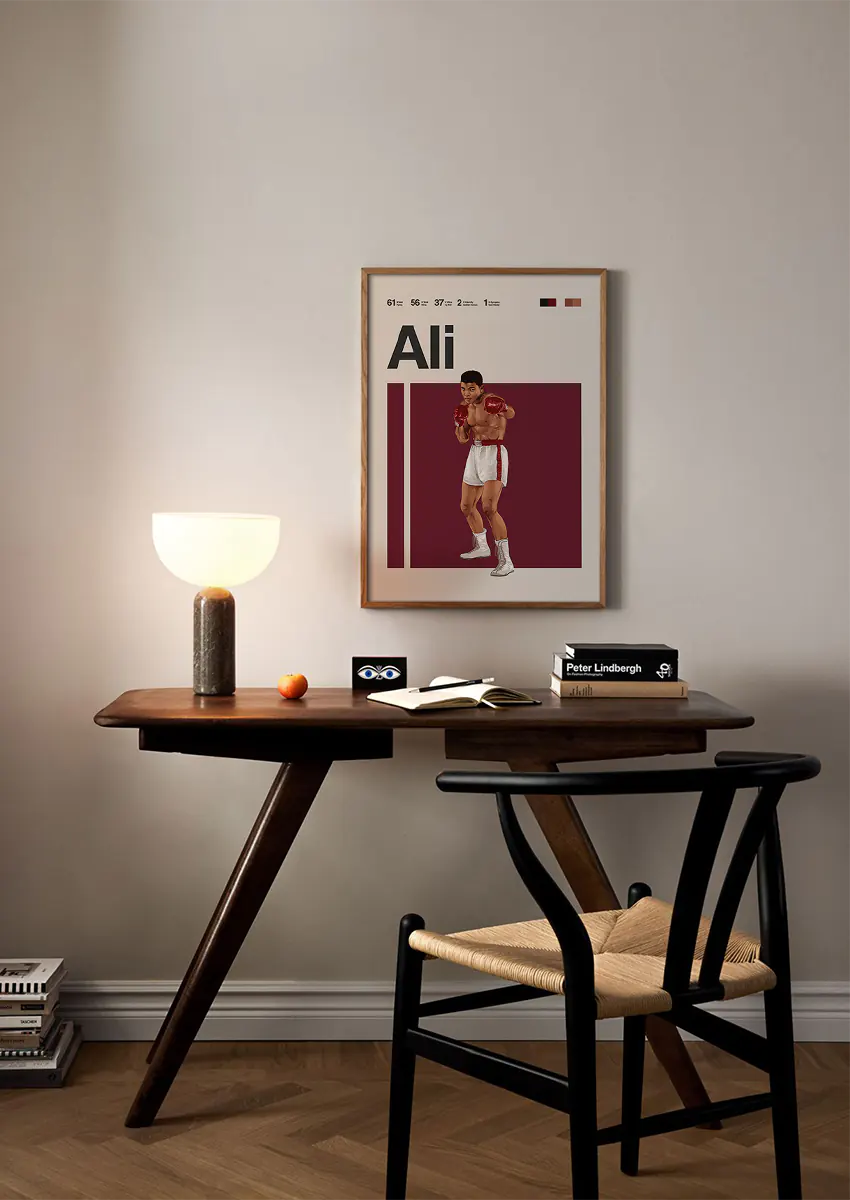 Minimalist boxing artwork of Muhammad Ali