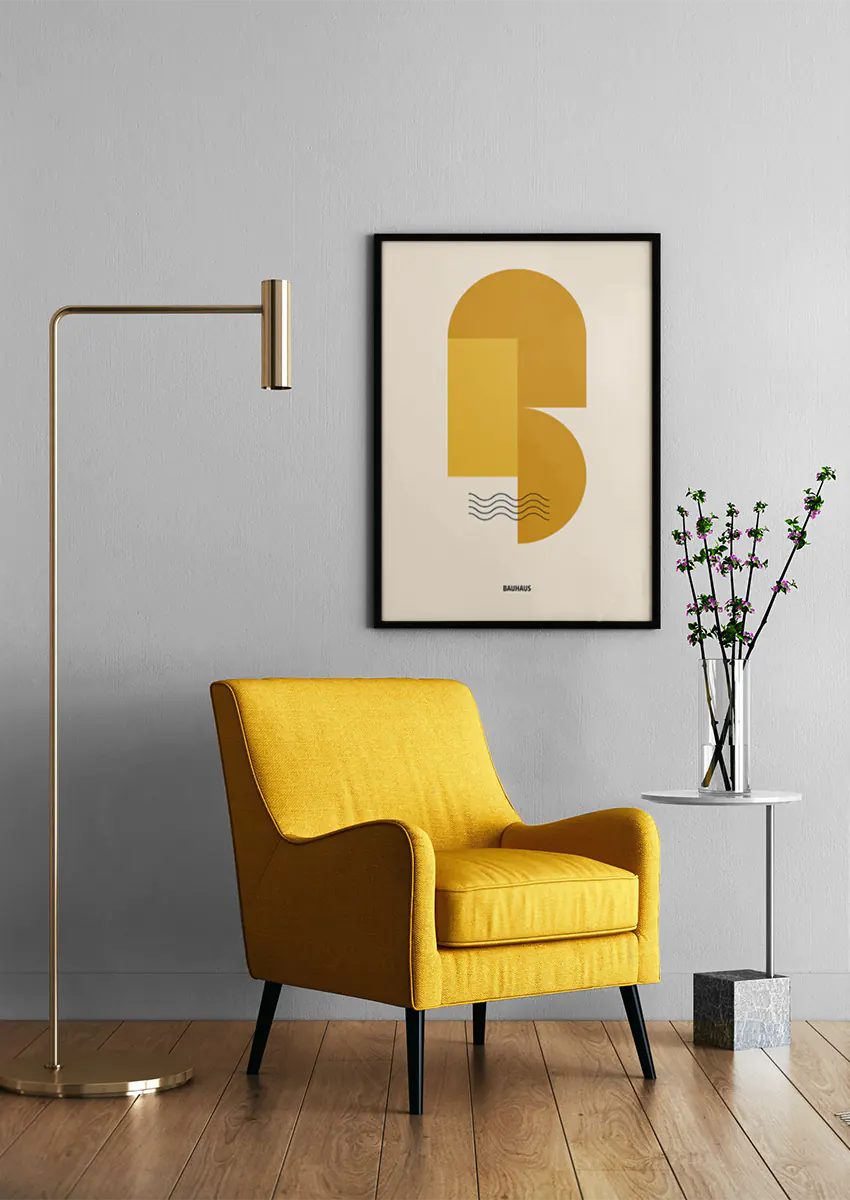 modern abstract shapes wall art with warm tones