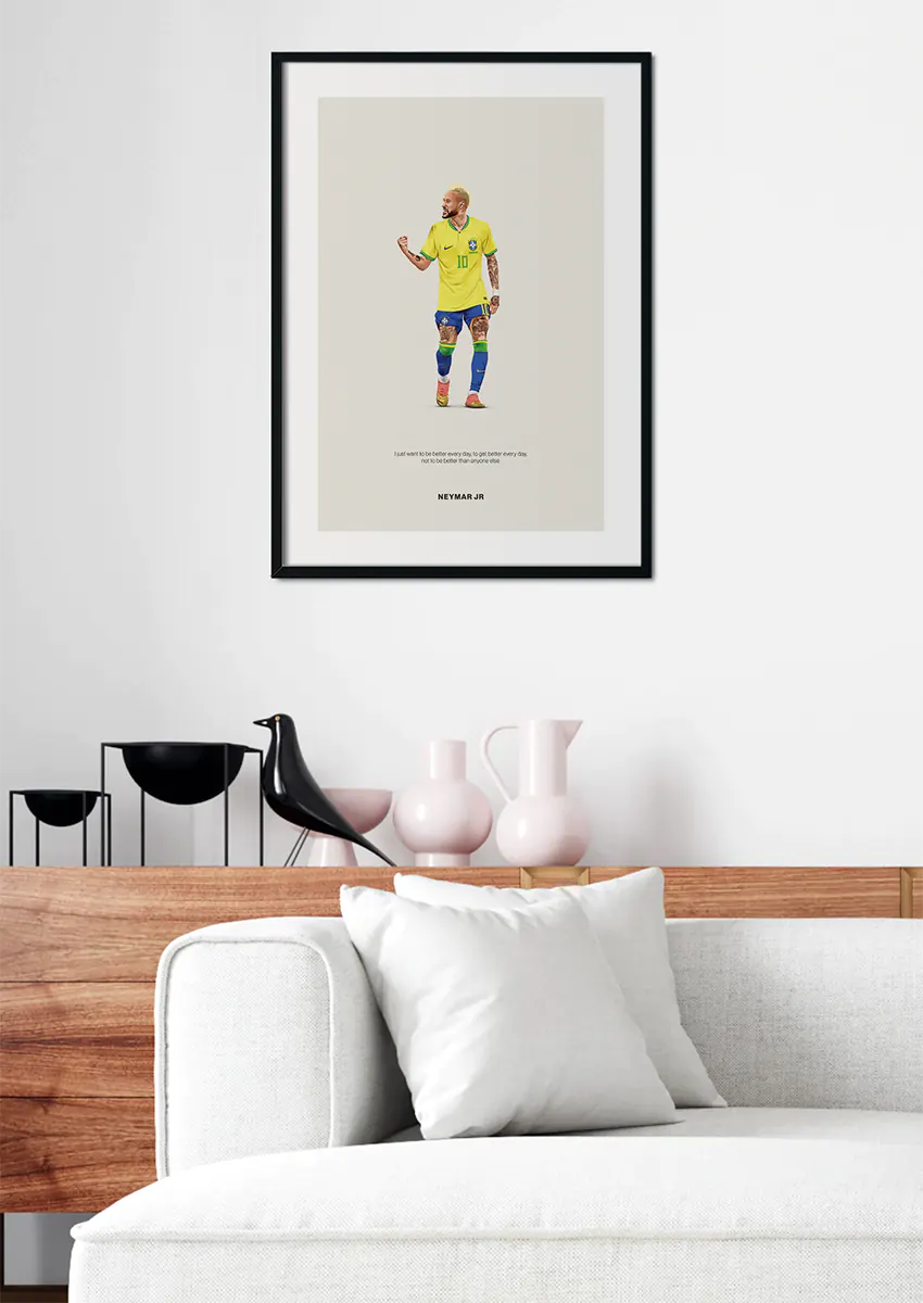 Brazilian football art print featuring Neymar and inspiring quote