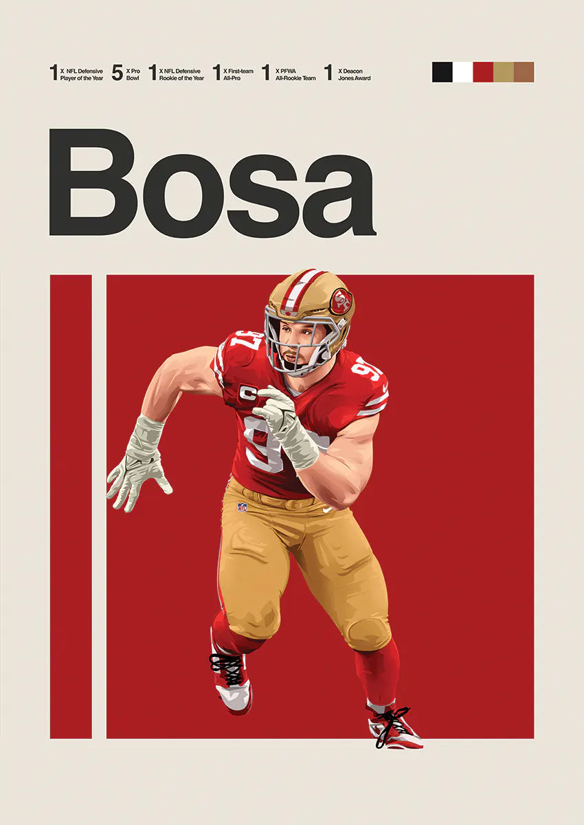Nick Bosa poster in San Francisco 49ers uniform