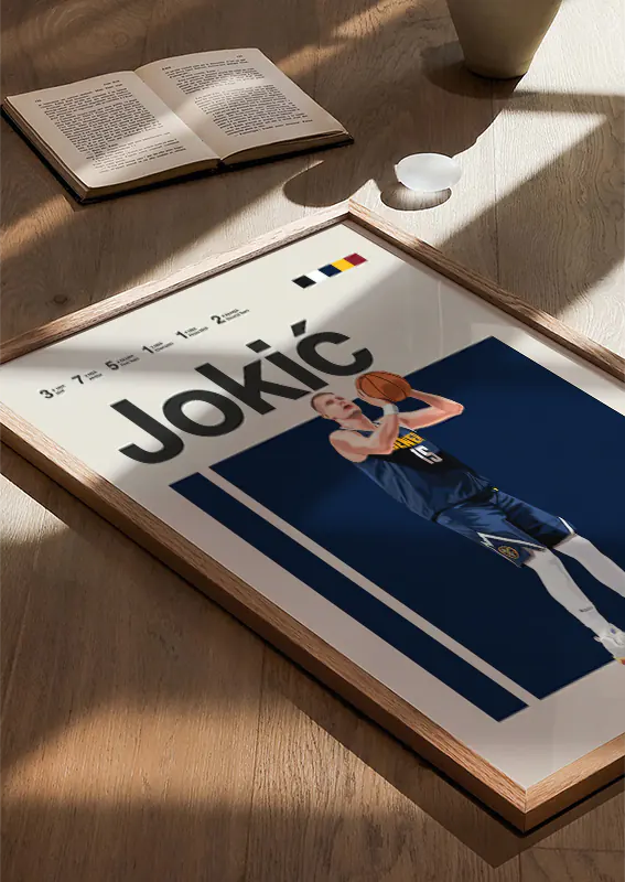 Nikola Jokić shooting pose premium sports poster