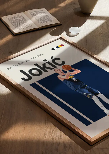 Nikola Jokić shooting pose premium sports poster