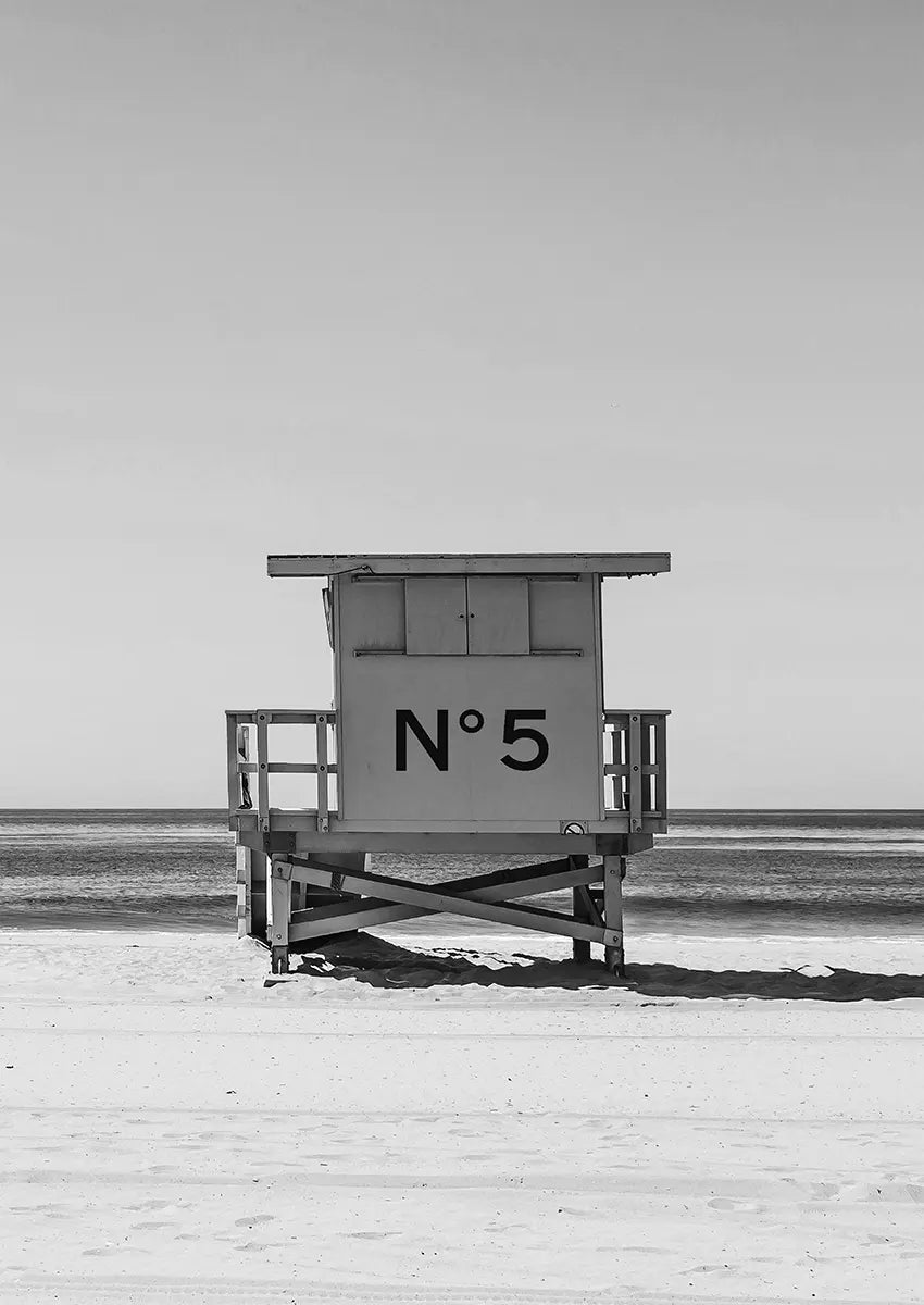 no5 beach hut fashion inspired black and white poster