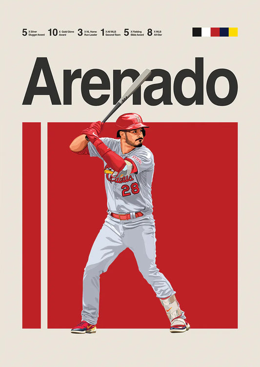 Nolan Arenado baseball art print in red background minimalist style
