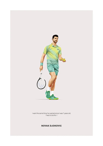 Novak Djokovic tennis poster with motivational quote wall art