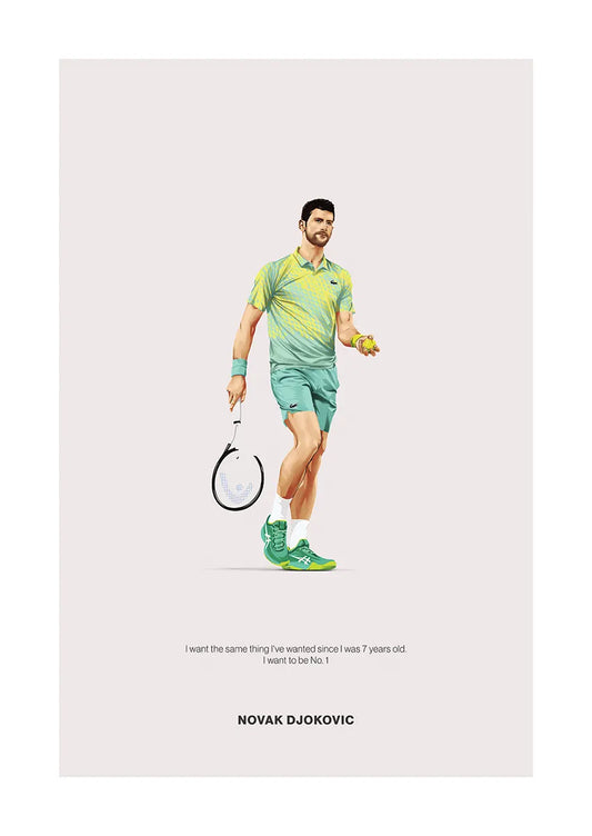 Novak Djokovic tennis poster with motivational quote wall art