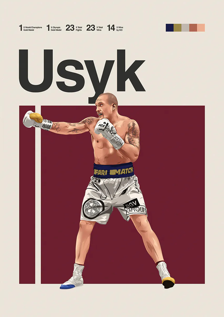 Oleksandr Usyk poster featuring boxing champion mid-punch