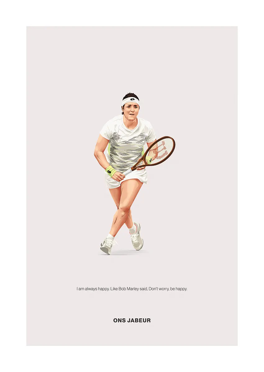 Ons Jabeur tennis poster with motivational happy quote artwork