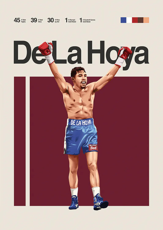 Oscar De La Hoya poster with champion victory pose in boxing ring