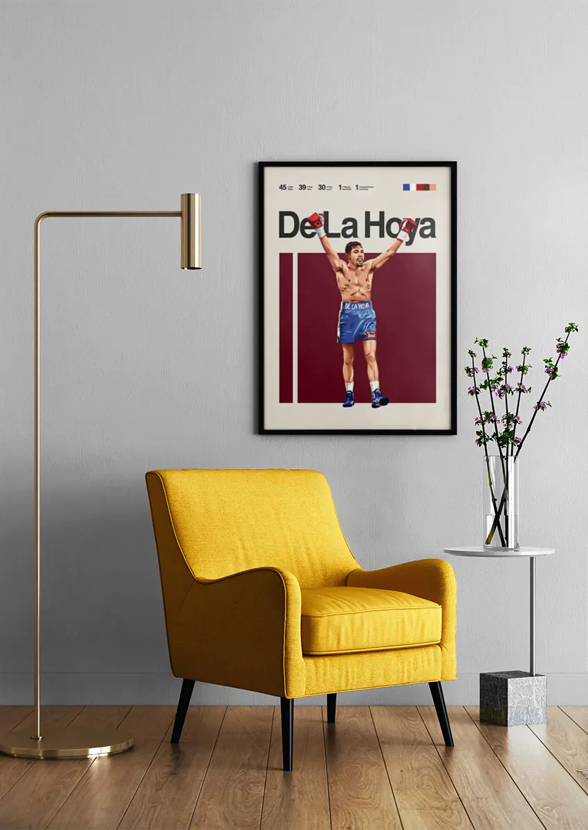 Boxing wall art print of Oscar De La Hoya with arms raised
