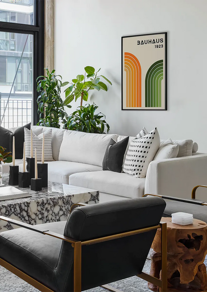modern abstract wall art with curved striped design