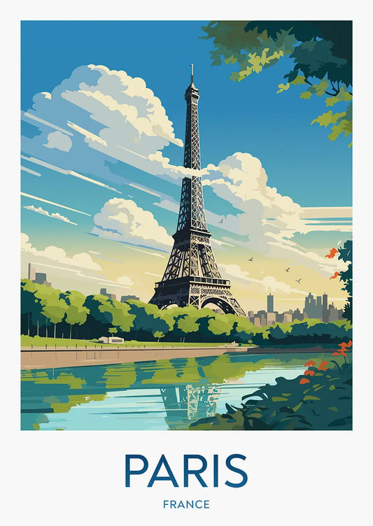 paris france eiffel tower travel poster print french architecture skyline