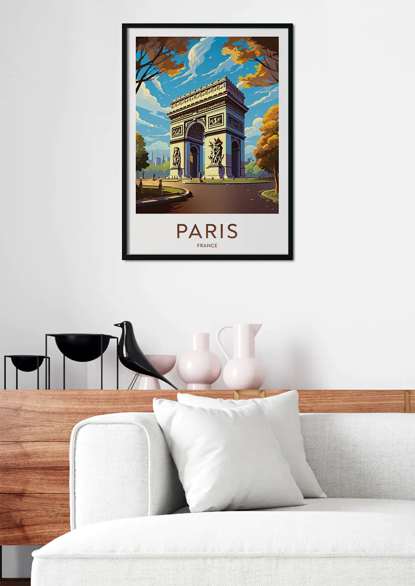 Paris France travel wall art featuring the Arc de Triomphe monument