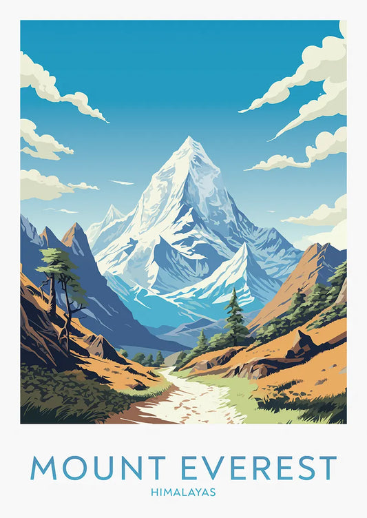 mount everest poster with himalaya mountain trail