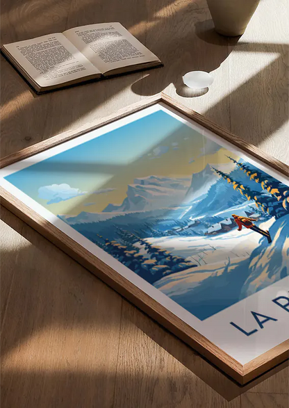 travel print of mount everest with blue sky and rugged hills
