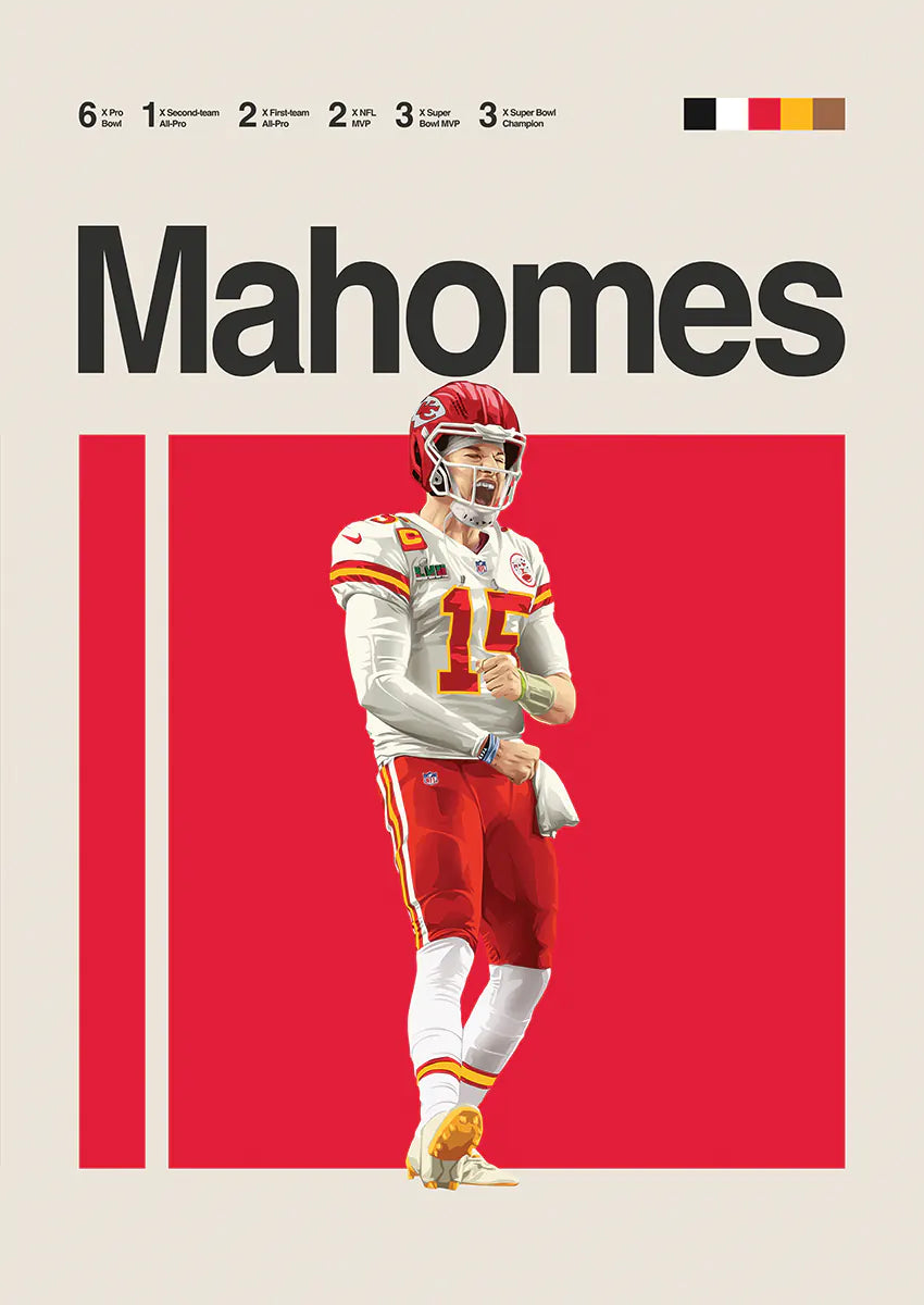 Patrick Mahomes poster in red with Kansas City Chiefs colors