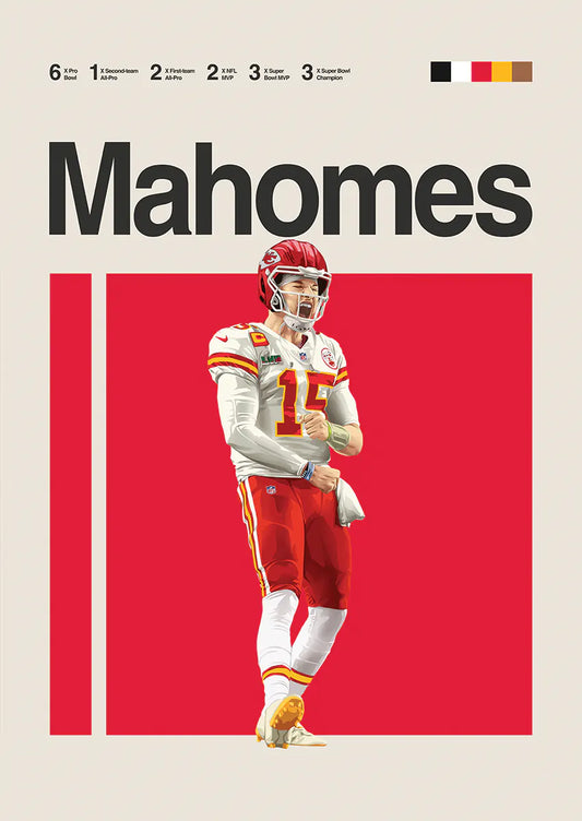 Patrick Mahomes poster in red with Kansas City Chiefs colors