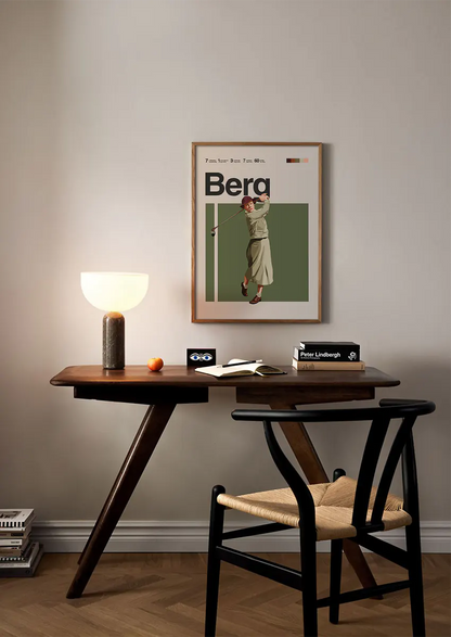 Golf wall art of Patty Berg in mid-century color tones