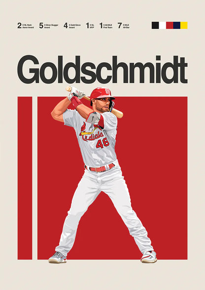 Paul Goldschmidt baseball poster with red background and career stats