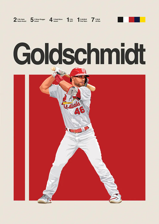 Paul Goldschmidt baseball poster with red background and career stats
