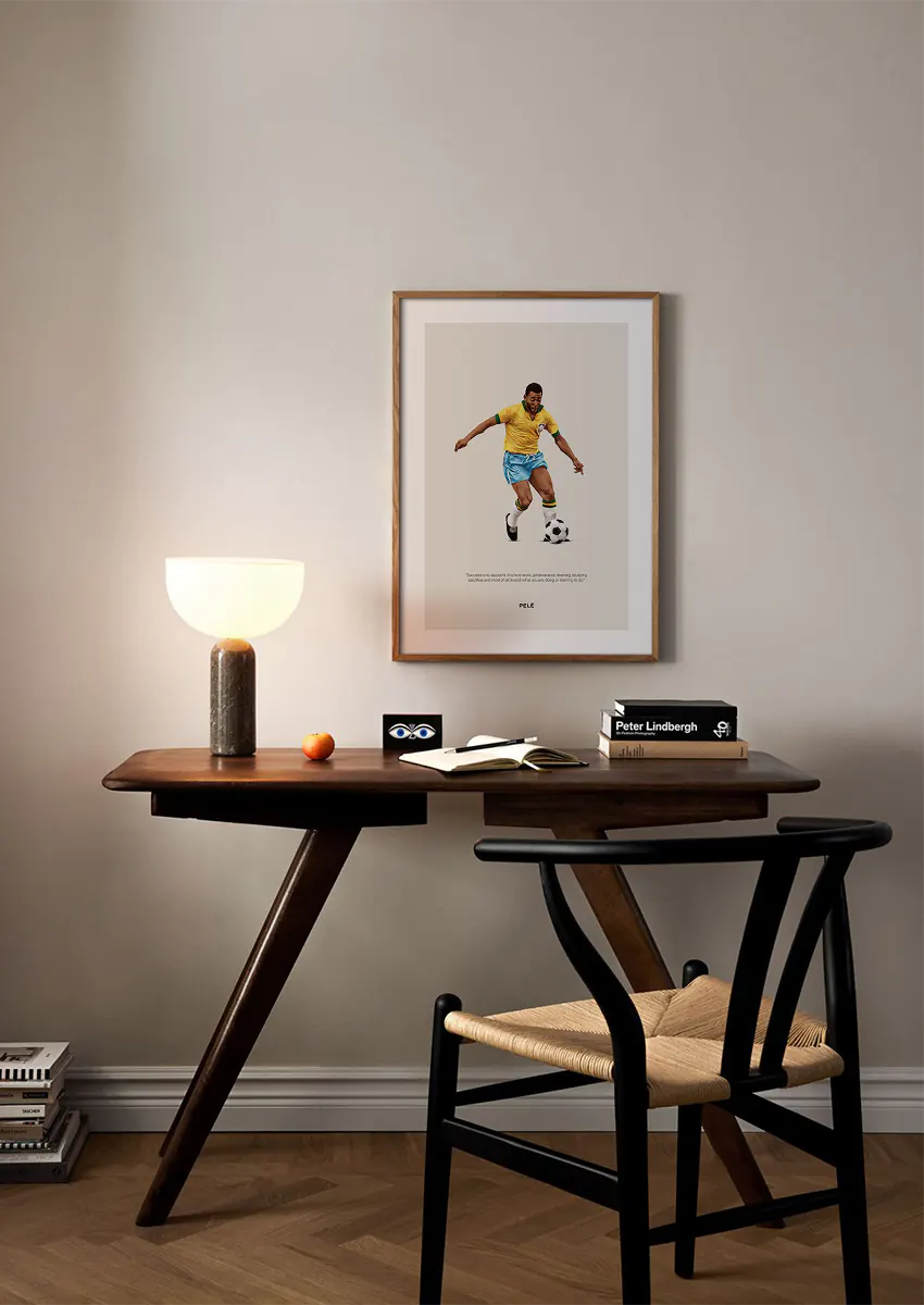 Legendary Pelé wall art in yellow Brazil jersey