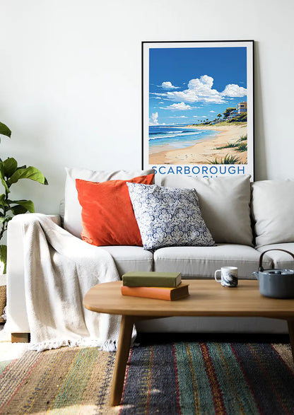 Australian coastal wall art featuring palm trees and bright blue sky