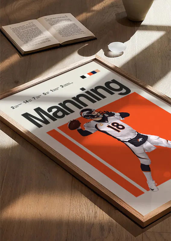Sports decor highlighting Peyton Manning's legendary career