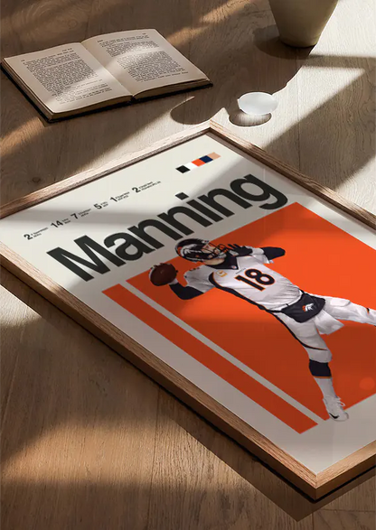 Sports decor highlighting Peyton Manning's legendary career