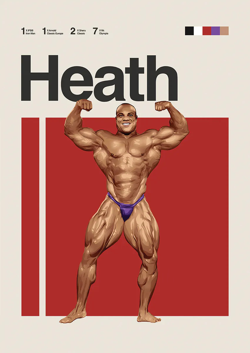 Phil Heath poster featuring legendary bodybuilder flexing