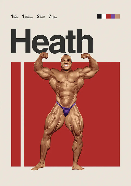 Phil Heath poster featuring legendary bodybuilder flexing