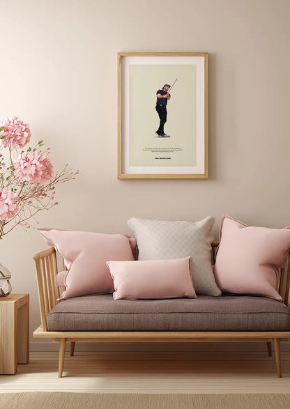 Motivational golf wall art featuring Phil Mickelson in black outfit
