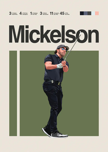 Phil Mickelson poster showing powerful golf swing illustration