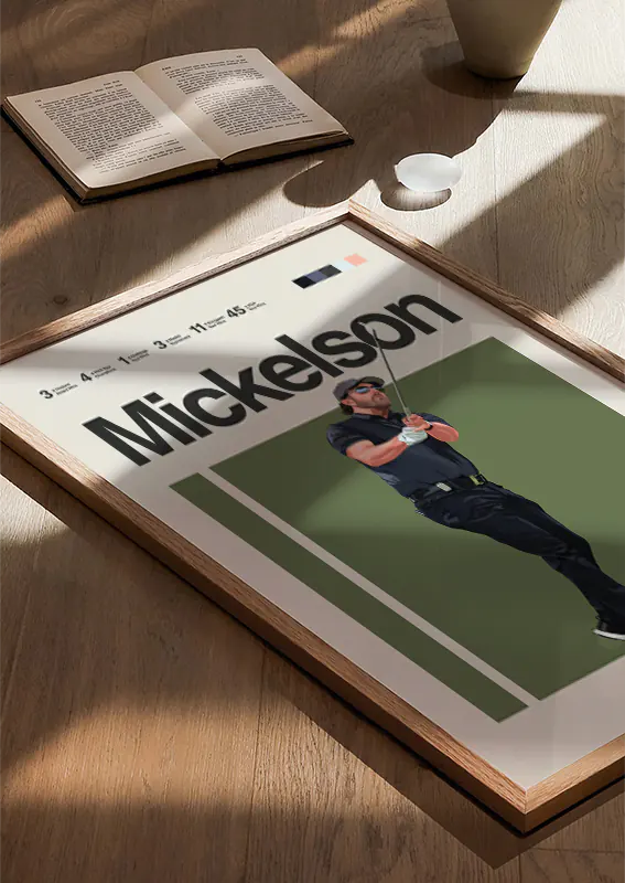 Sports poster of Phil Mickelson in mid-century minimalist style
