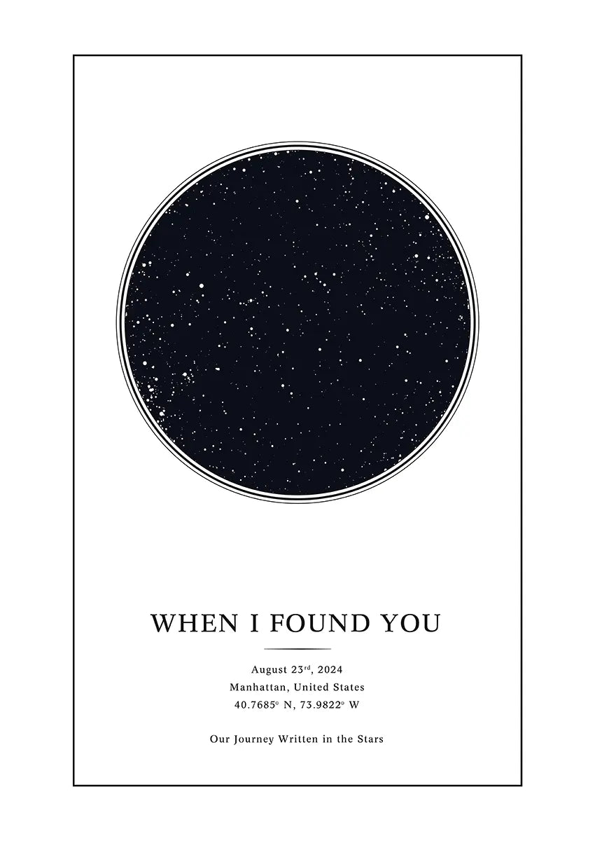 Personalized custom star map poster with night sky from specific date and location