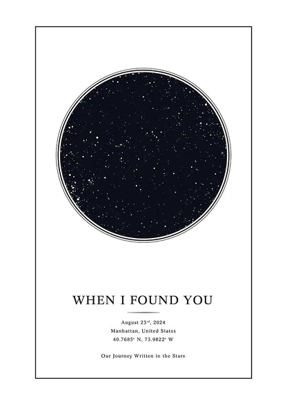 Personalized custom star map poster with night sky from specific date and location