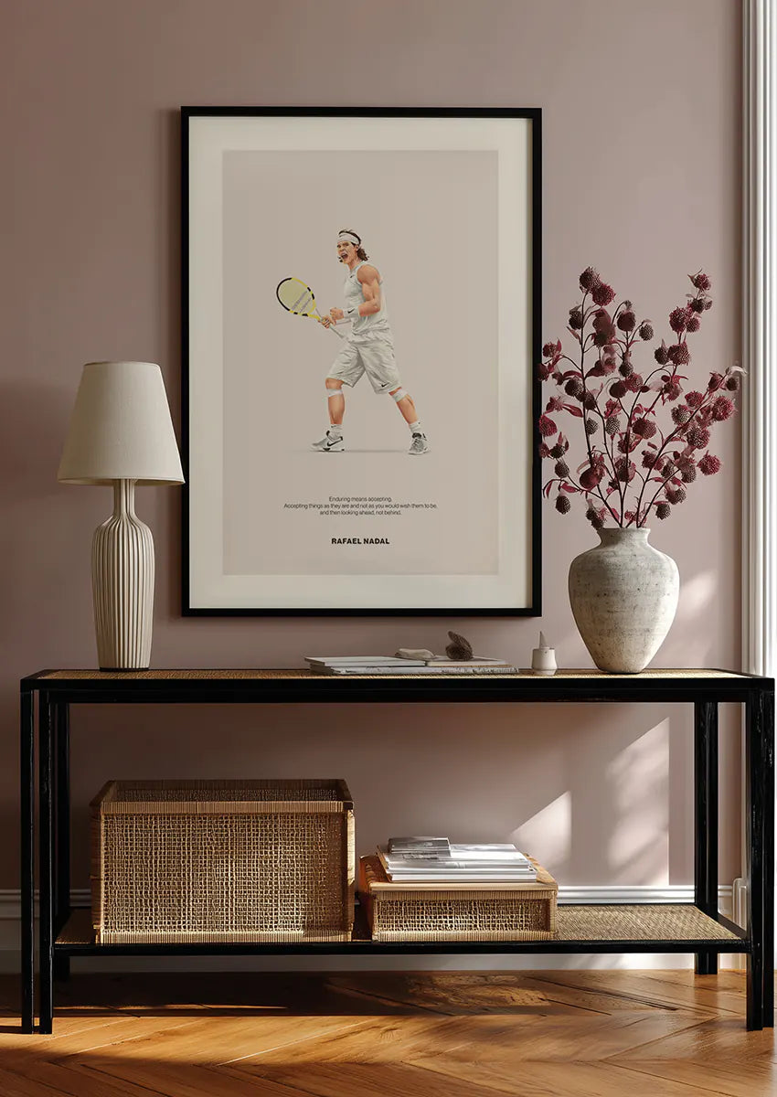 Motivational sports wall art featuring Rafael Nadal and endurance quote