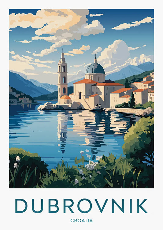Dubrovnik Croatia coastal poster with historic domes and rooftops