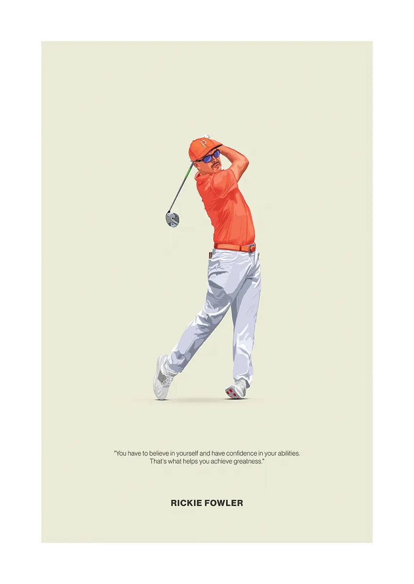 Rickie Fowler golf swing poster with motivational quote
