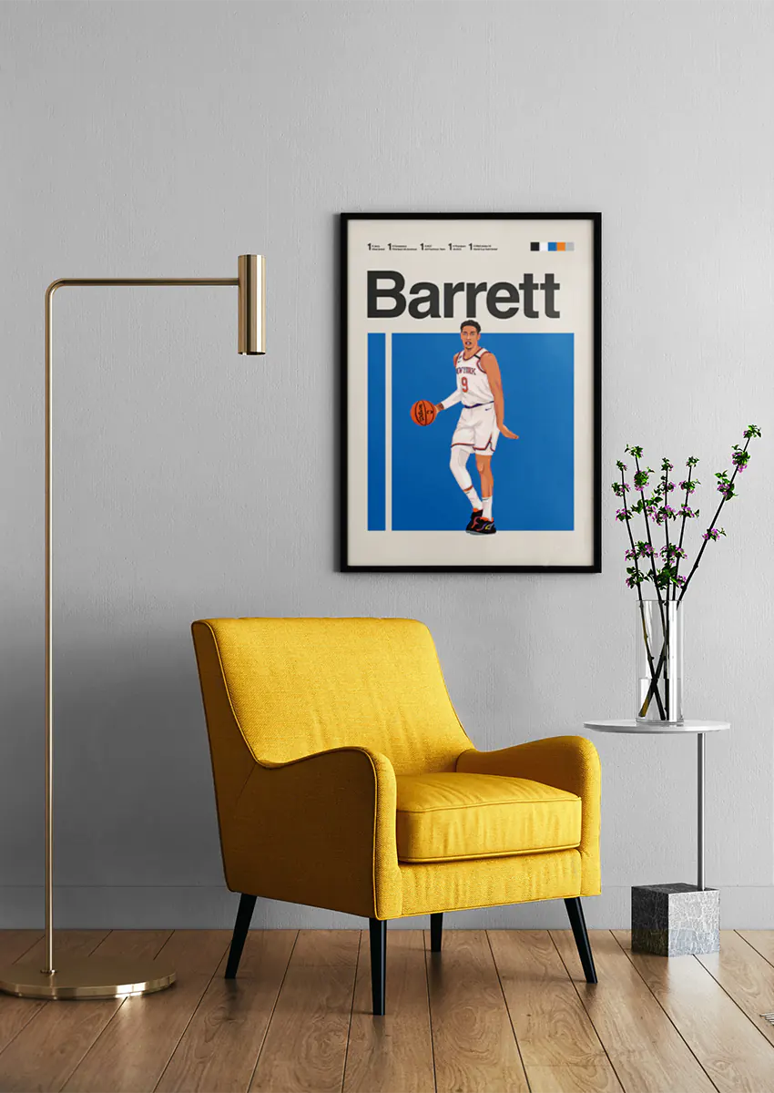 NBA basketball print with bold blue background