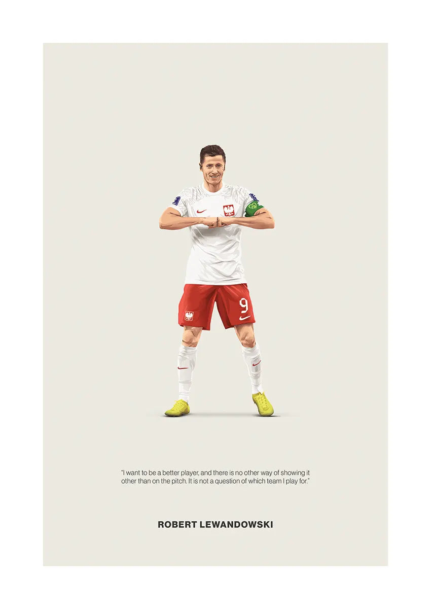 Robert Lewandowski poster in Poland football kit with quote